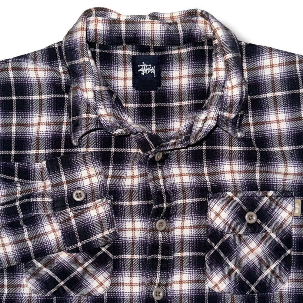 Vintage 90s Old Stussy Ombre Plaid Flannel Shirt Mens Large Cotton Button Down